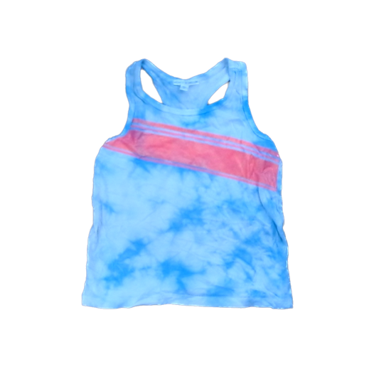 Rockets Of Awesome Girls Blue Tie-Dye | Peach Sparkle Stripe Tank Top Size: 7 Years Blue Tie-Dye | Peach Sparkle Stripe
