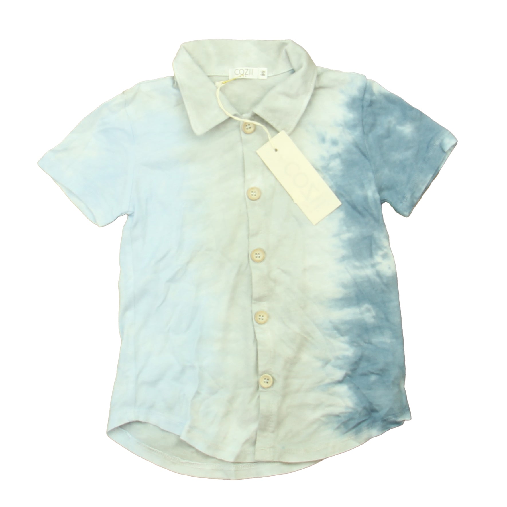 Cozii Boys Blue Tie Dye Button Down Short Sleeve Size: 12 Months Blue Tie Dye