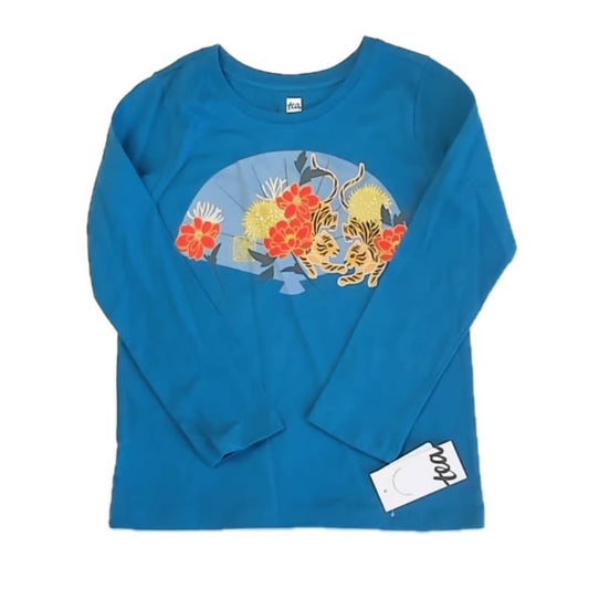 Tea Collection Girls Blue Tigers Long Sleeve T-Shirt Size: 5T Blue Tigers