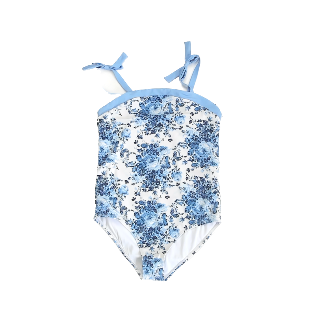 Janie and Jack Girls Blue Toile 1-piece Swimsuit Size: 14 Years Blue Toile
