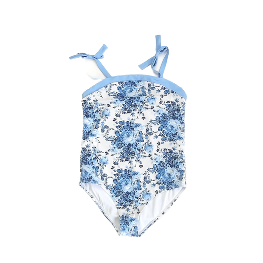 Janie and Jack Girls Blue Toile 1-piece Swimsuit Size: 14 Years Blue Toile