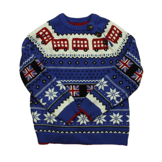 Gymboree Boys Blue UK Flags and Snowflakes Sweater Size: 12-18 Months