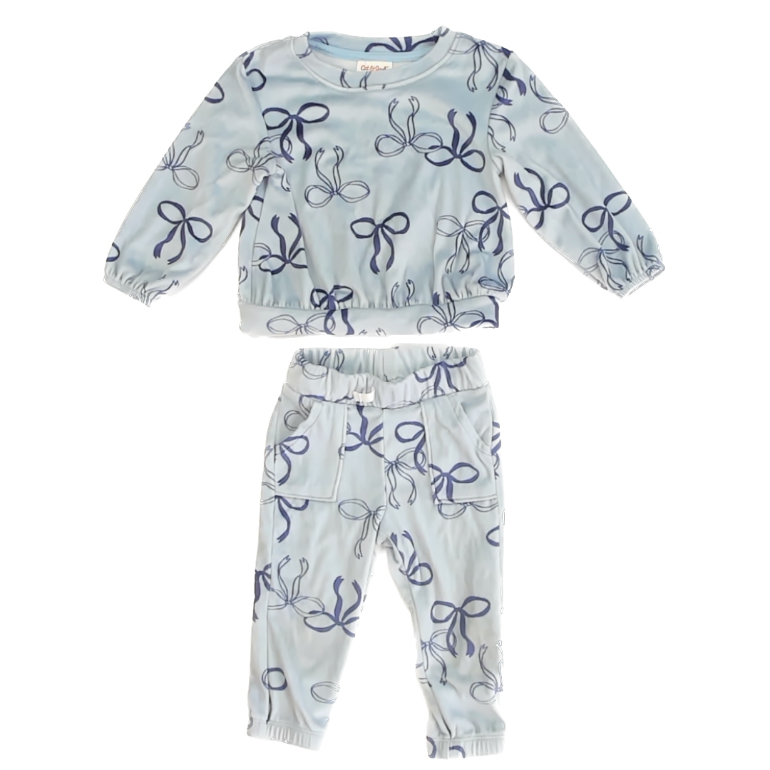 Cat & Jack Girls Blue Velour Bows Apparel Sets Size: 2T Blue Velour Bows