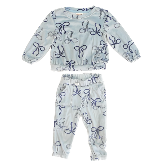 Cat & Jack Girls Blue Velour Bows Apparel Sets Size: 2T Blue Velour Bows
