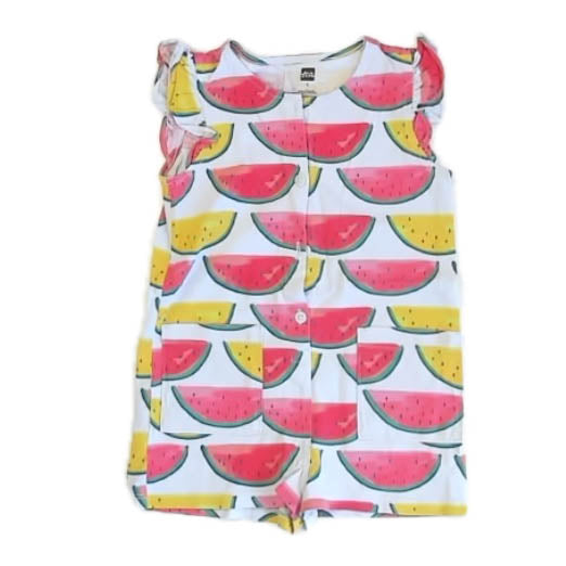 Tea Collection Girls Blue Watermelon Romper Size: 3T Blue Watermelon