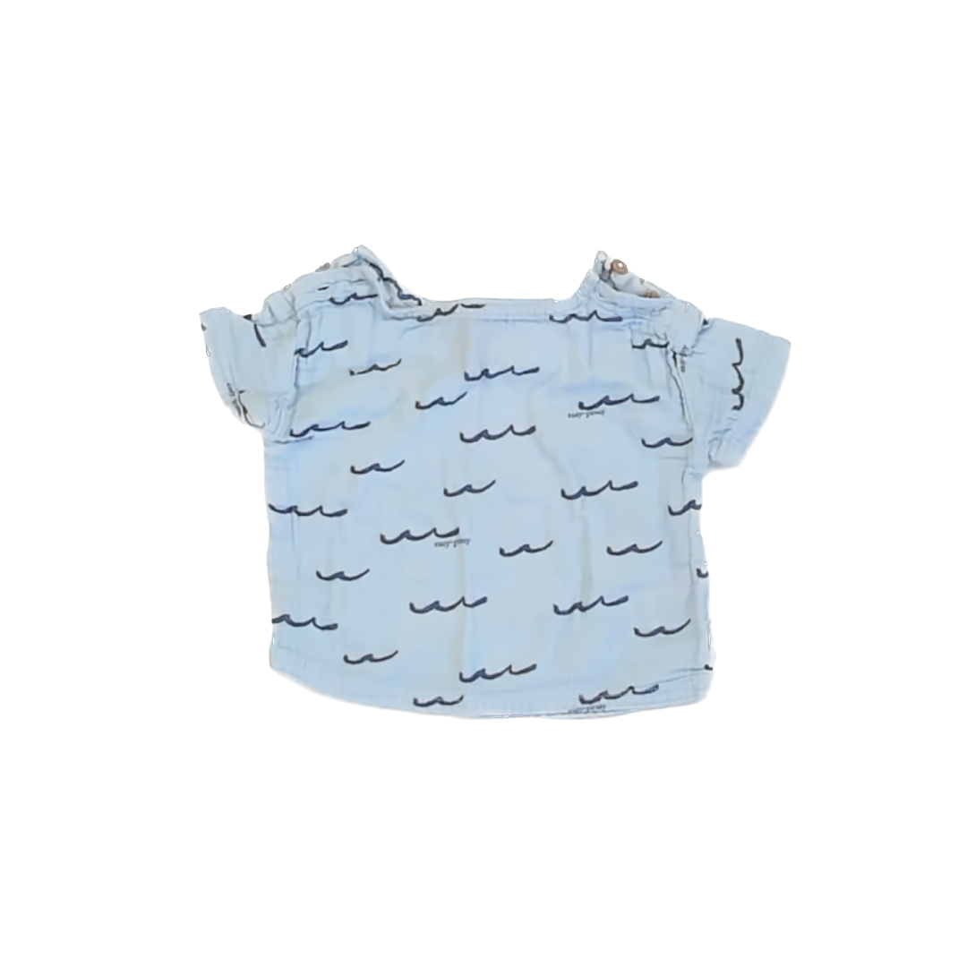Easy Peasy Girls Blue | Waves Short Sleeve Shirt Size: 18 Months Blue | Waves