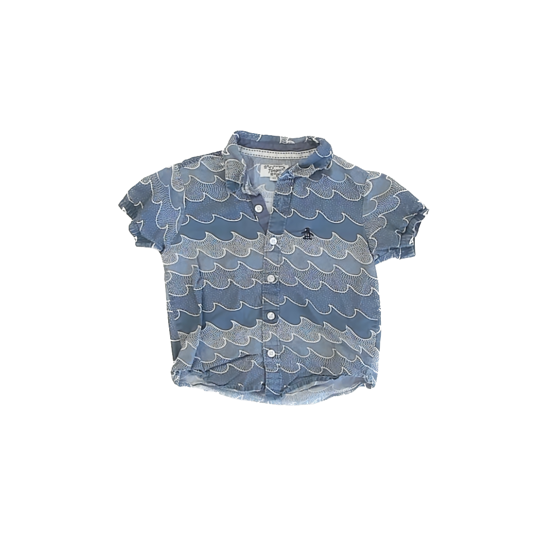 An Original Penguin by Unsingwear Boys Blue Waves Button Down Short Sleeve Size: 3T Blue Waves