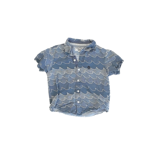 An Original Penguin by Unsingwear Boys Blue Waves Button Down Short Sleeve Size: 3T Blue Waves