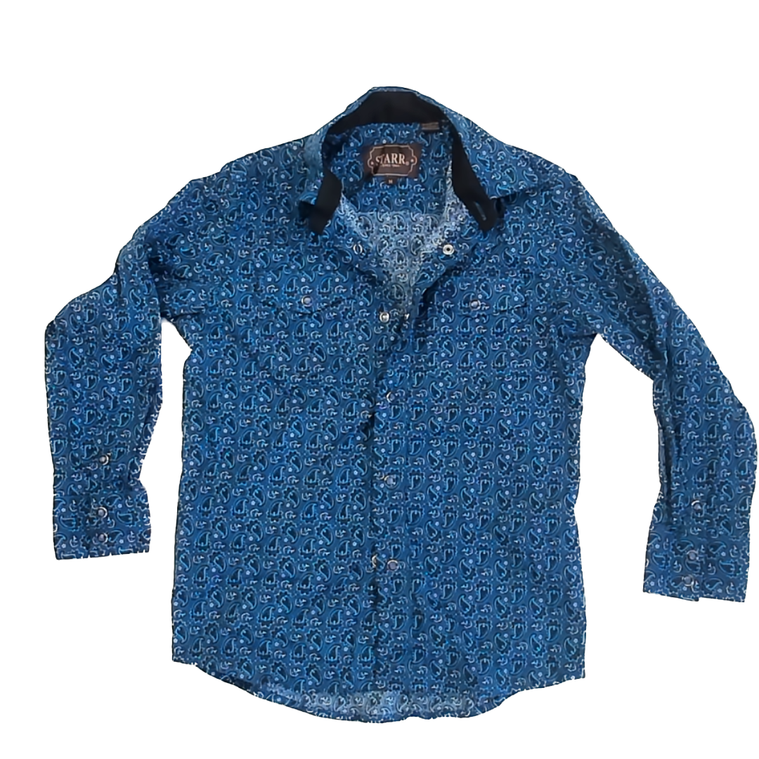 Starr Boys Blue Western Style Button Down Long Sleeve Size: 8 Years (YM) Blue Western Style