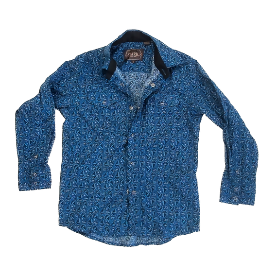 Starr Boys Blue Western Style Button Down Long Sleeve Size: 8 Years (YM) Blue Western Style