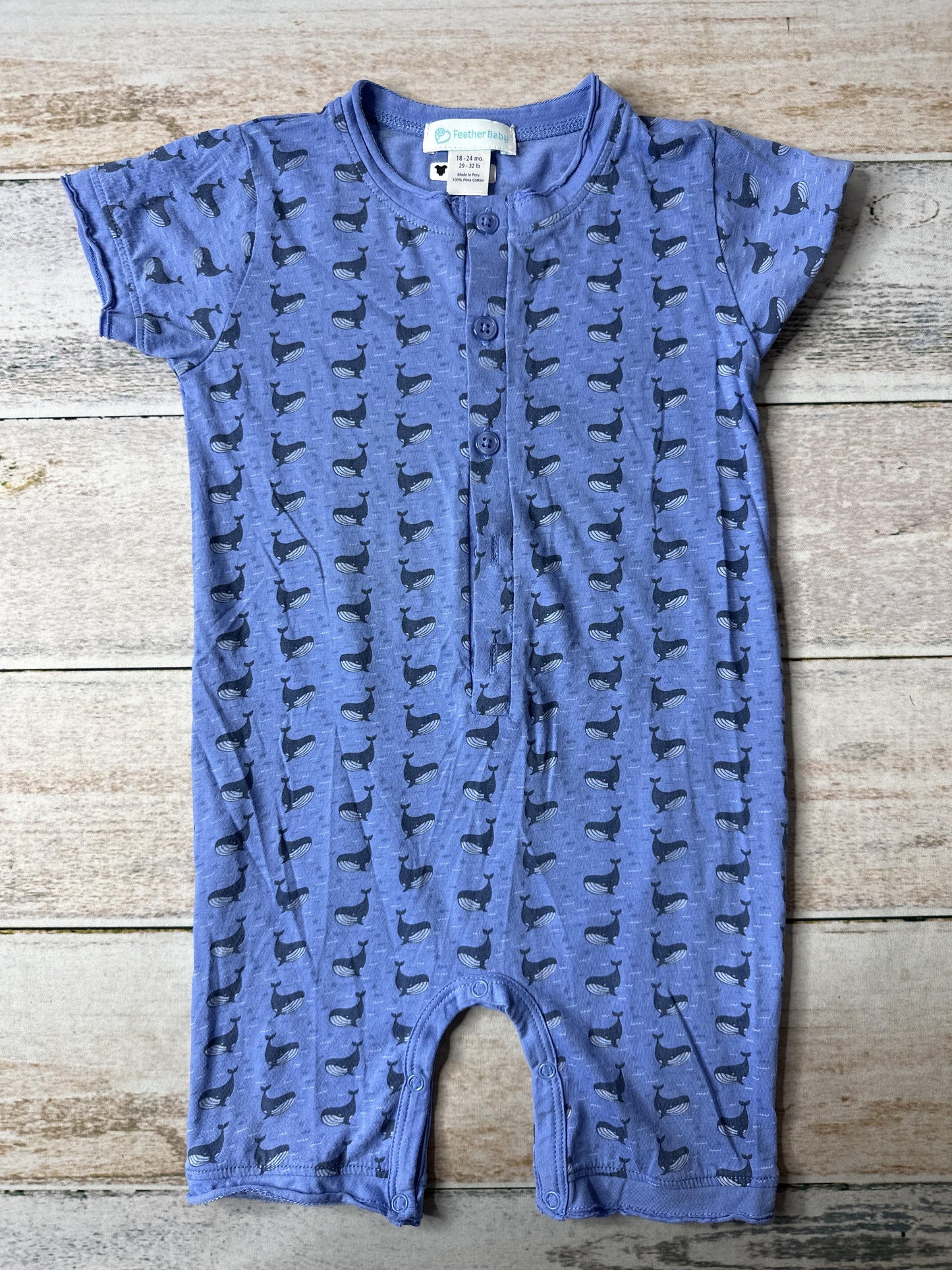 Feather Baby Boys Blue | whales Romper Size: 18-24 months Blue | whales