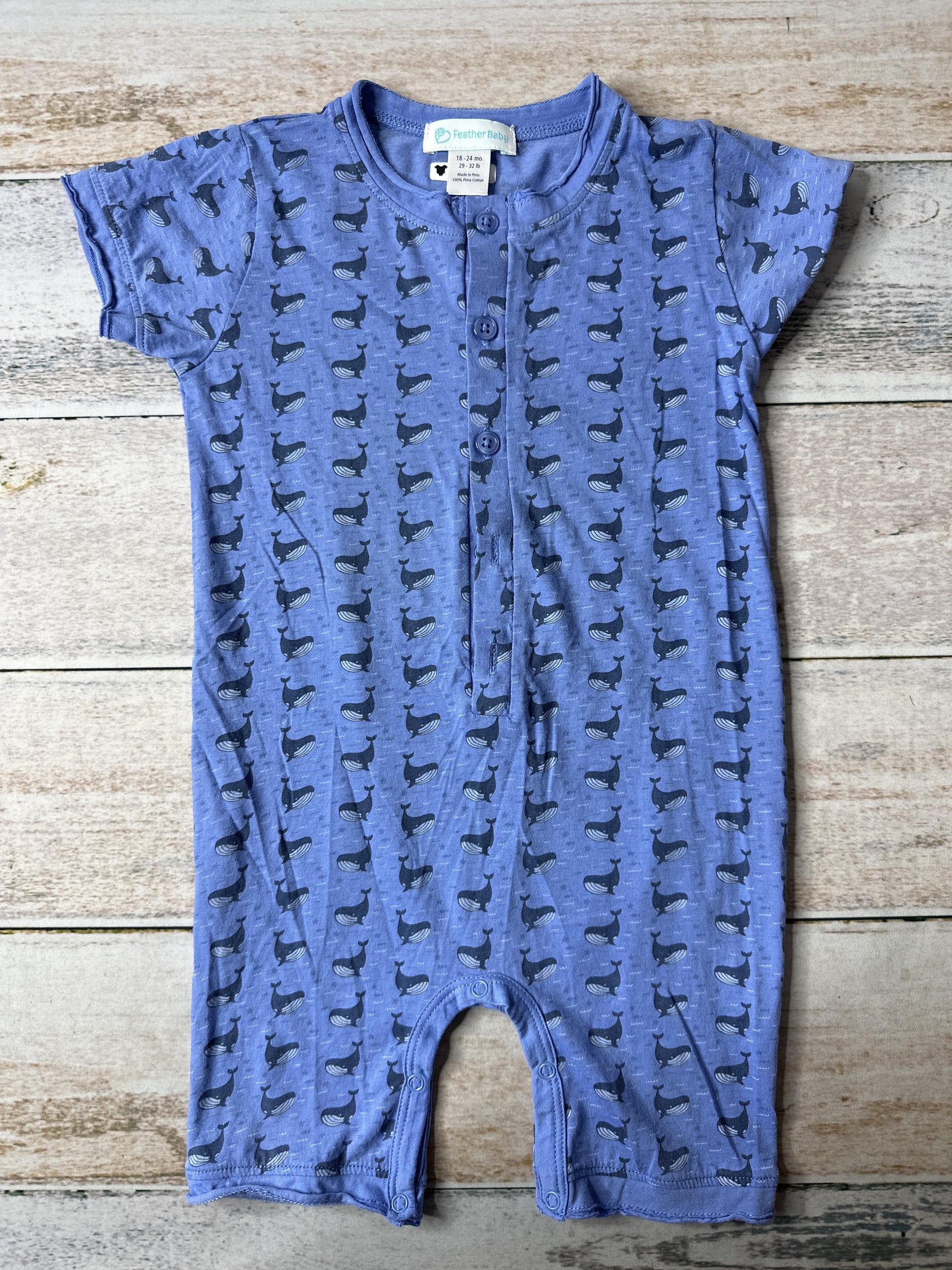 Feather Baby Boys Blue | whales Romper Size: 18-24 months Blue | whales