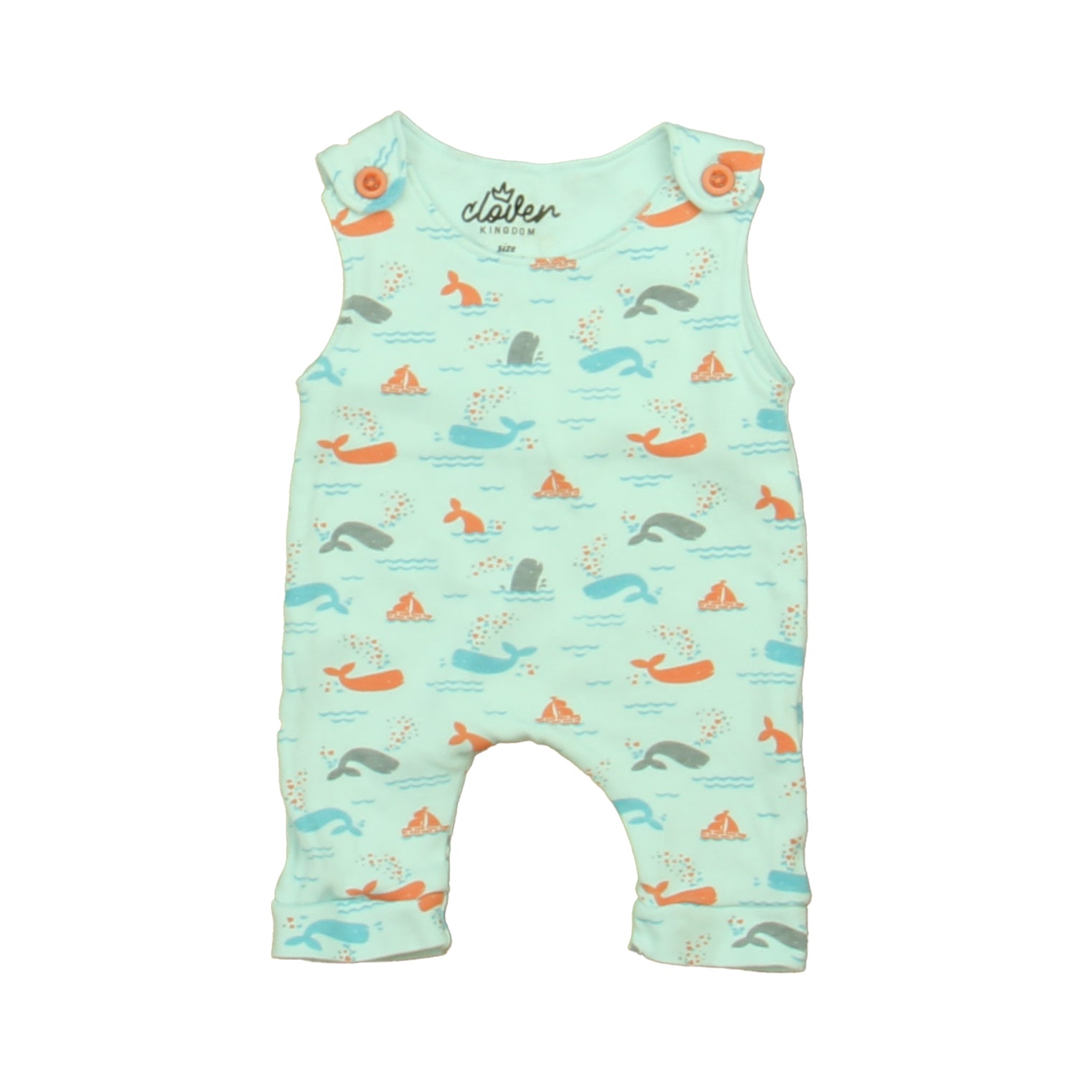 Clover Kingdom Boys Blue Whales Romper Size: 0-3 Months Blue Whales