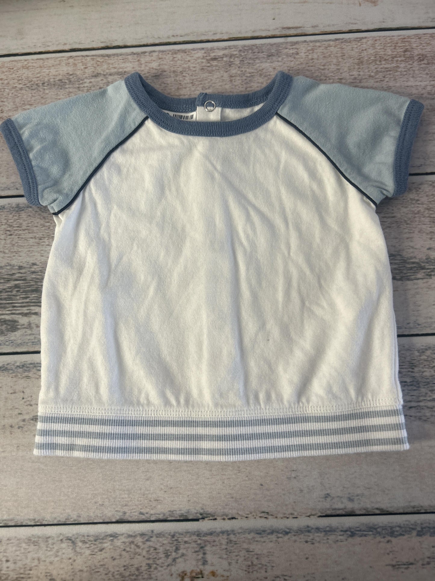 Unisex Blue | whiite Short Sleeve Shirt Size: 3-6 months Blue | whiite