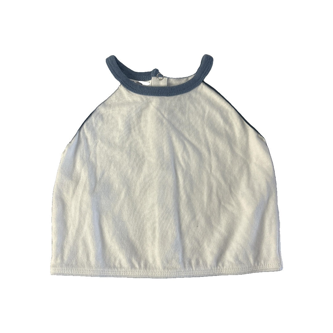 Unisex Blue | whiite Short Sleeve Shirt Size: 3-6 months Blue | whiite
