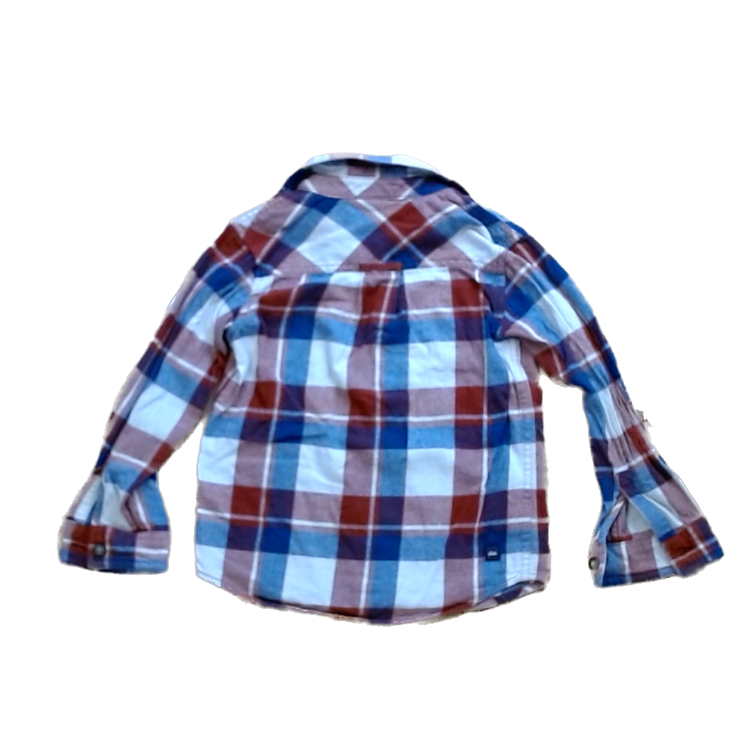 Tea Collection Boys Blue White and Red Flannel Button Down Long Sleeve Size: 5T Blue White and Red Flannel