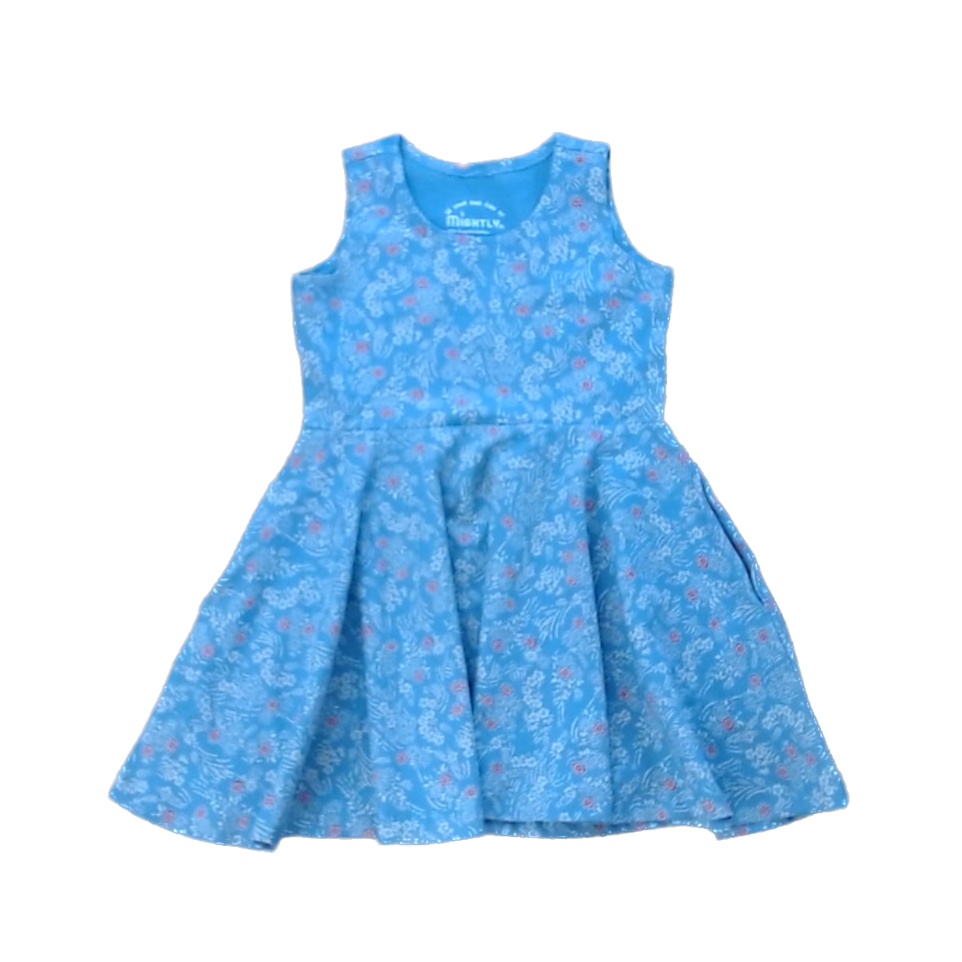 Mightly Girls Blue | White and Red Flowers Dress Size: 2T Blue | White and Red Flowers
