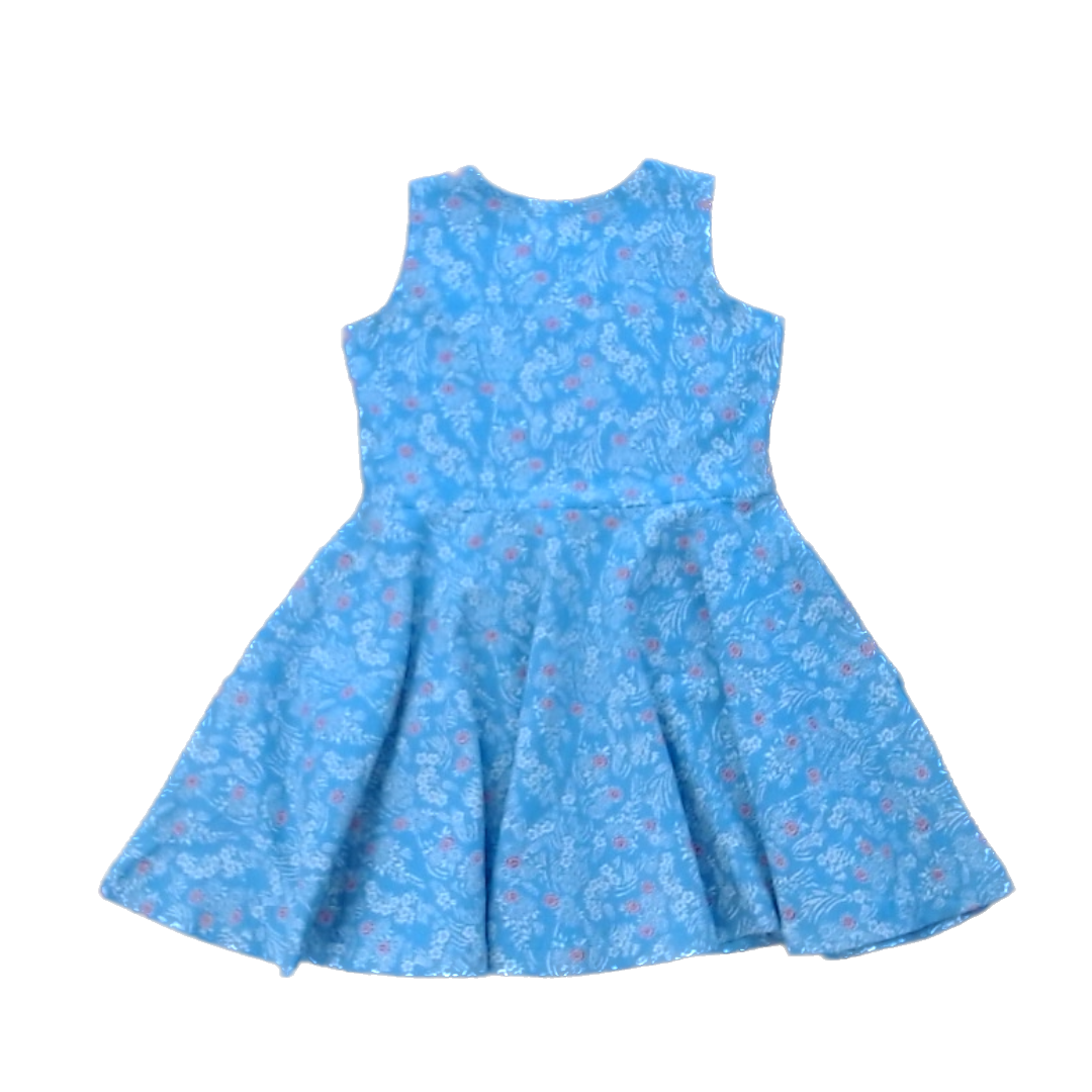 Mightly Girls Blue | White and Red Flowers Dress Size: 2T Blue | White and Red Flowers