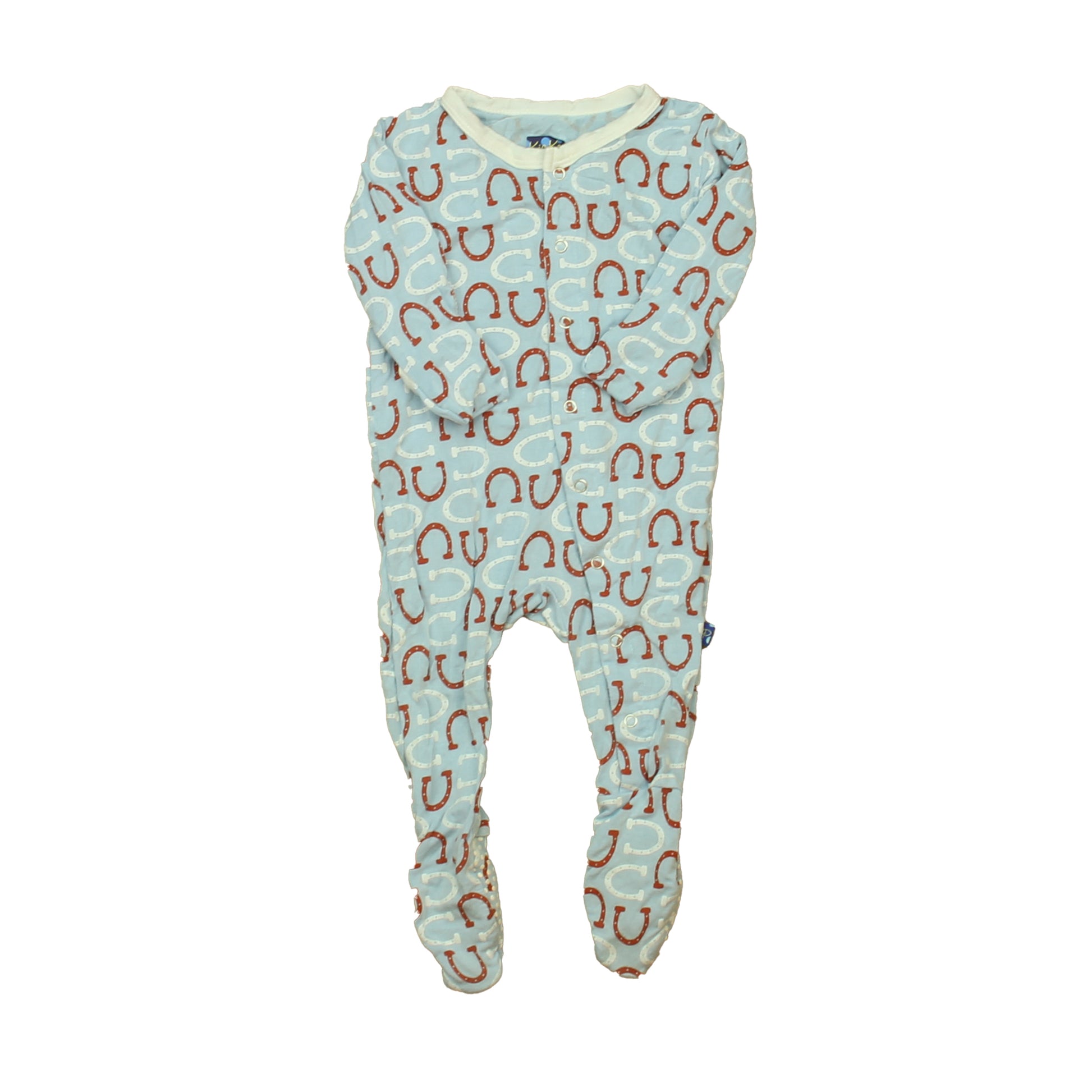 Kickee Pants Boys Blue | White | Brown Horseshoes 1-piece footed Pajamas Size: 3-6 Months Blue | White | Brown Horseshoes