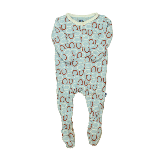 Kickee Pants Boys Blue | White | Brown Horseshoes 1-piece footed Pajamas Size: 3-6 Months Blue | White | Brown Horseshoes
