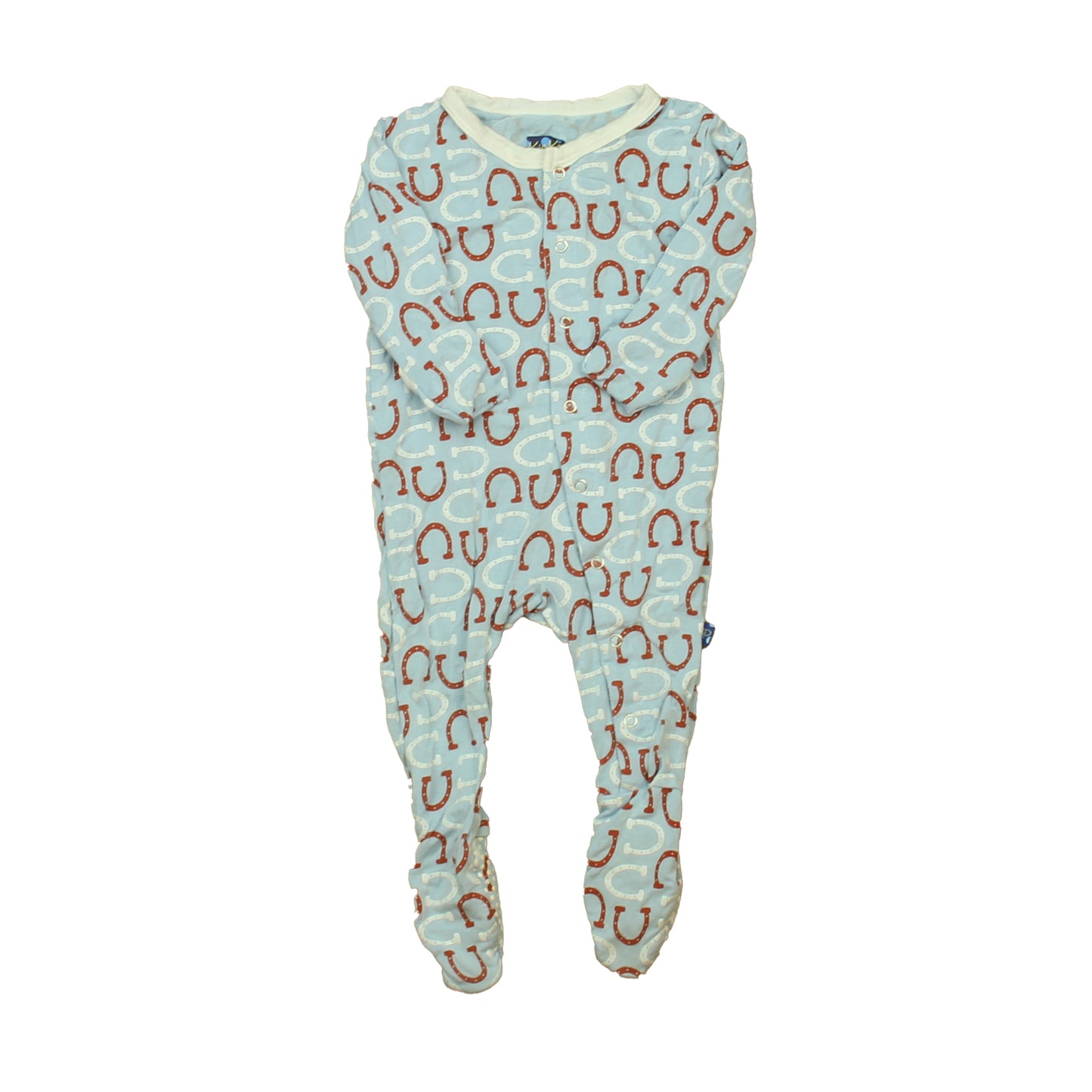 Kickee Pants Boys Blue | White | Brown Horseshoes 1-piece footed Pajamas Size: 3-6 Months Blue | White | Brown Horseshoes