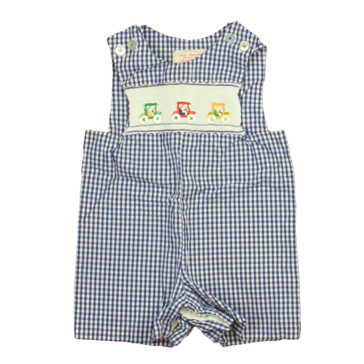 Handmade Boys Blue | White Cars Romper Size: 9 Months Blue | White Cars