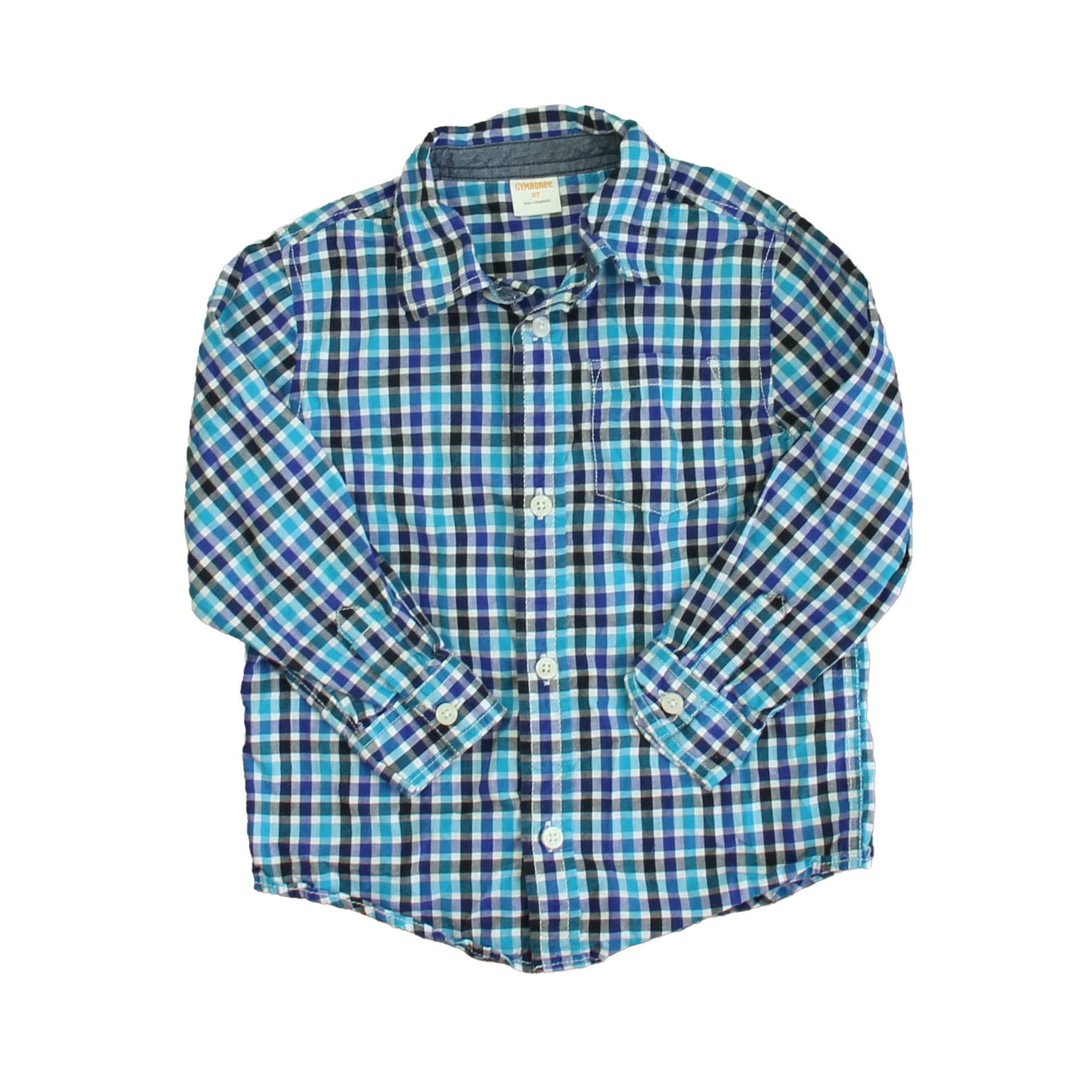 Gymboree Boys Blue | White Check Button Down Long Sleeve Size: 3T Blue | White Check