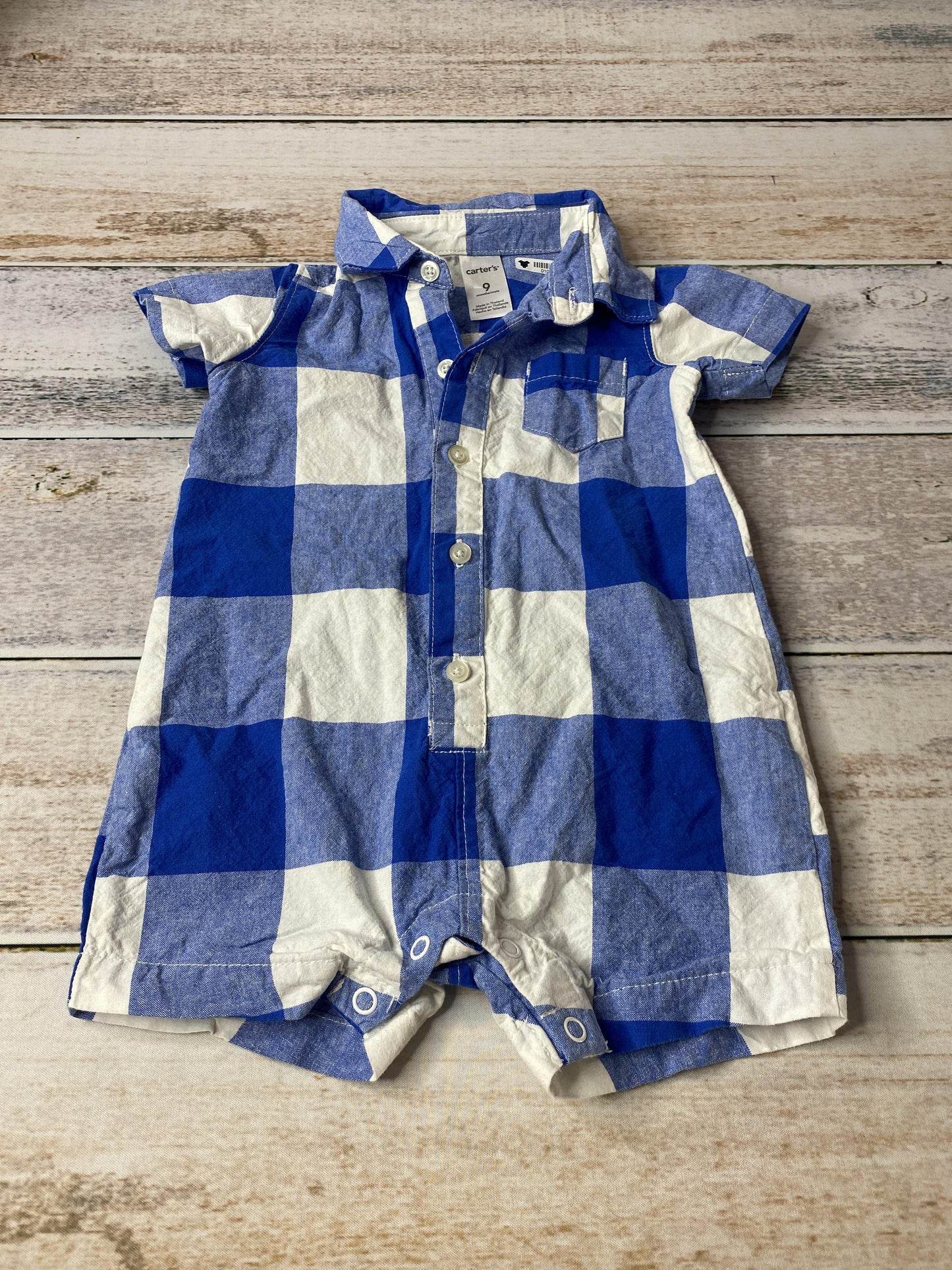 Carters Boys Blue | White | Check Romper Size: 9 months Blue | White | Check
