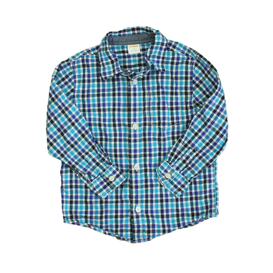 Gymboree Boys Blue | White Check Button Down Long Sleeve Size: 3T Blue | White Check