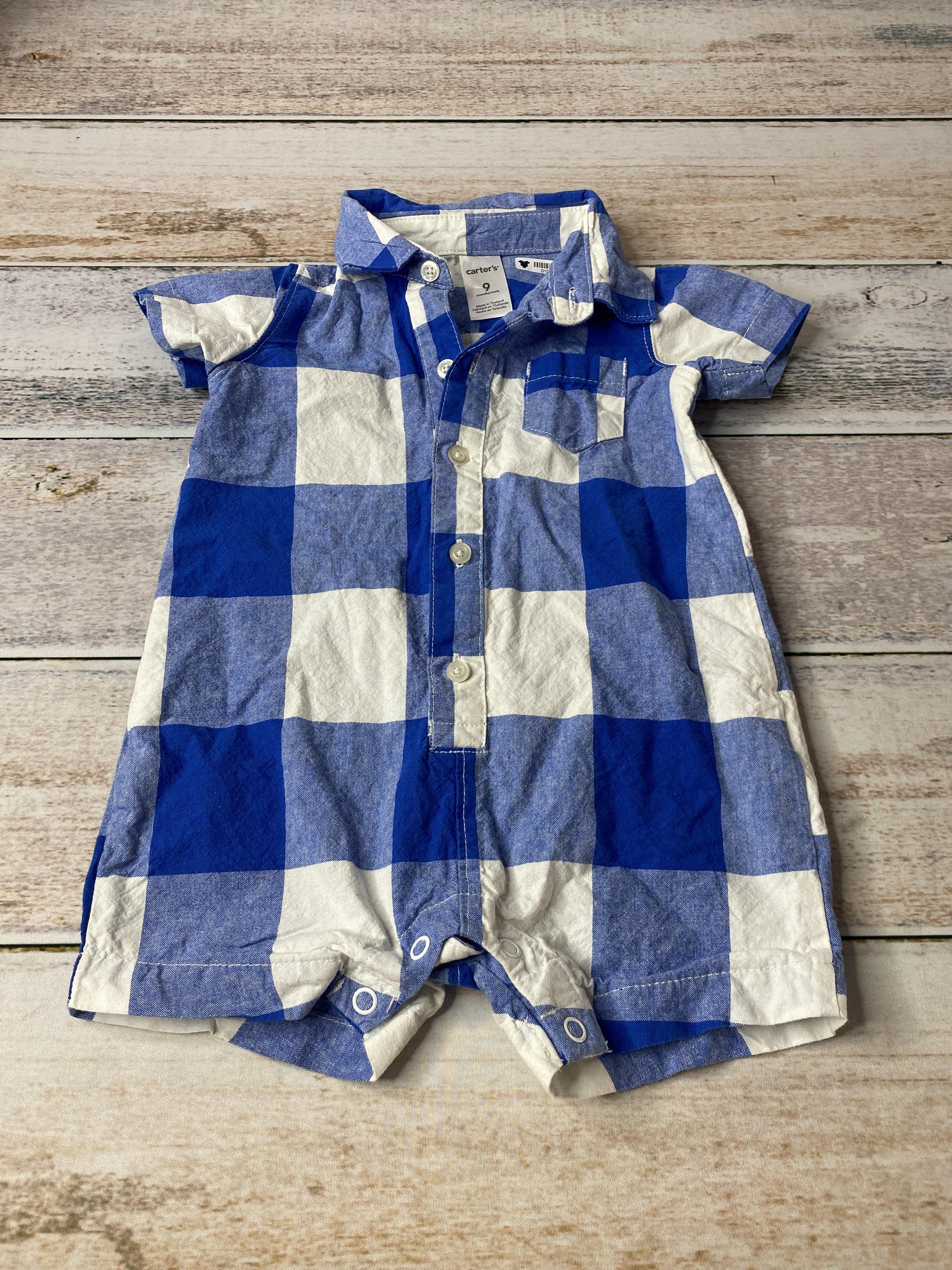 Carters Boys Blue | White | Check Romper Size: 9 months Blue | White | Check