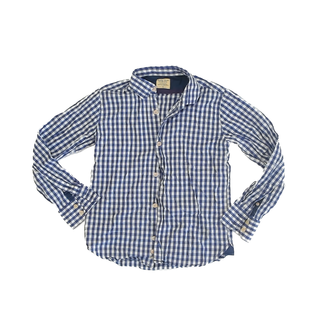 Quality Goods by Rose Pistol Boys Blue | White Checked Button Down Long Sleeve Size: 8 Years Blue | White Checked