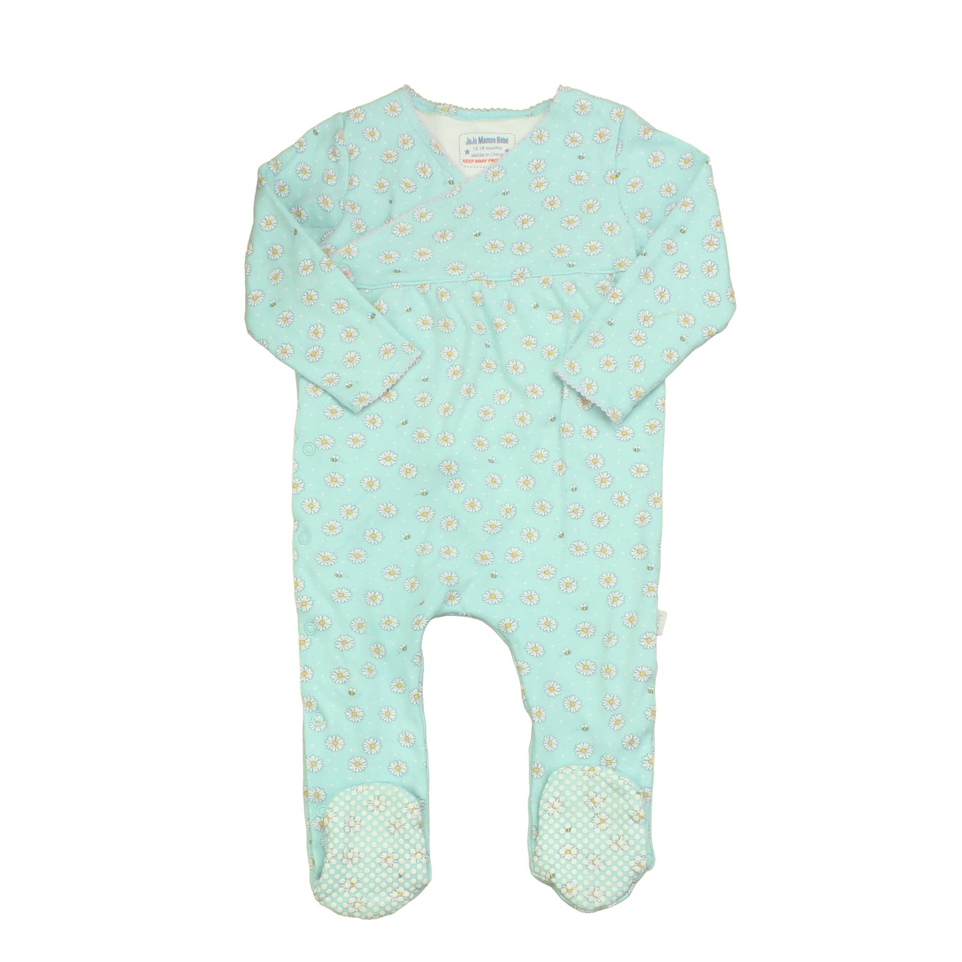 JoJo Maman Bebe Girls Blue | White | Daisies 1-piece footed Pajamas Size: 12-18 Months Blue | White | Daisies