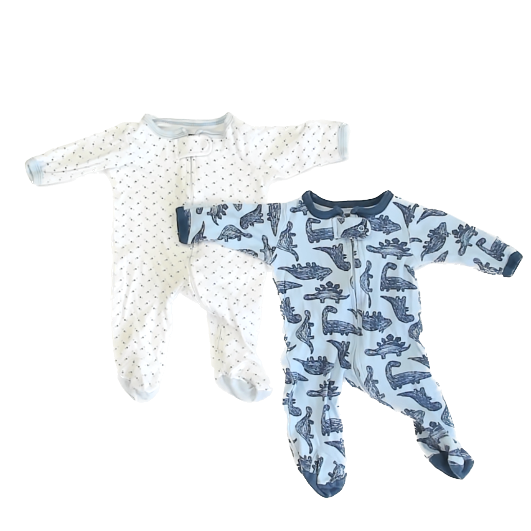 PS by the Peanutshell Boys Blue | White | Dino 1-piece footed Pajamas Size: Newborn Blue | White | Dino