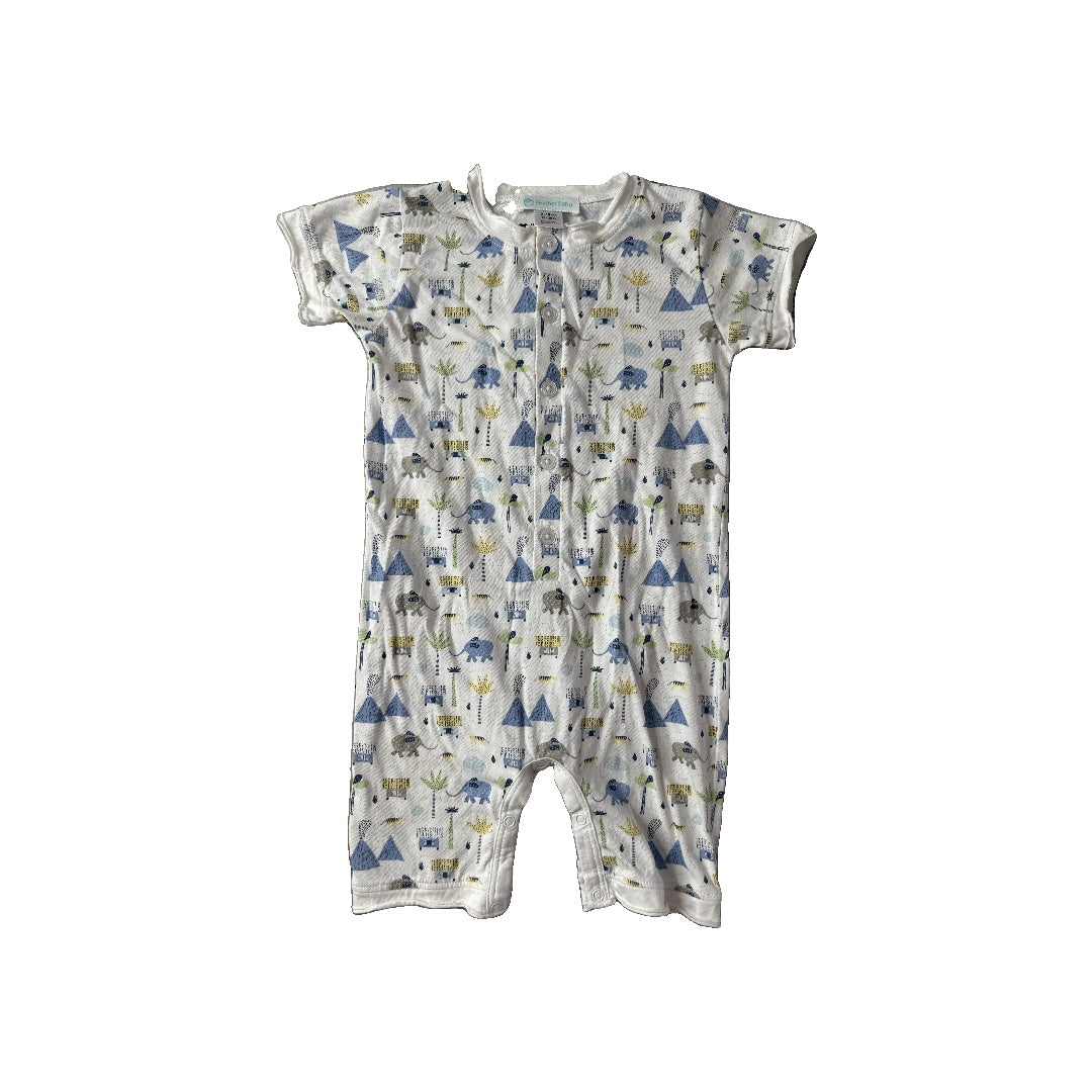 Feather Baby Boys Blue | White | Elephant Romper Size: 12-18 months Blue | White | Elephant