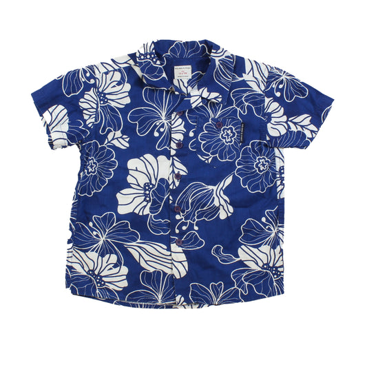 Polarn O. Pyret Boys Blue | White | Floral Button Down Short Sleeve Size: 1.5-2 Years Blue | White | Floral