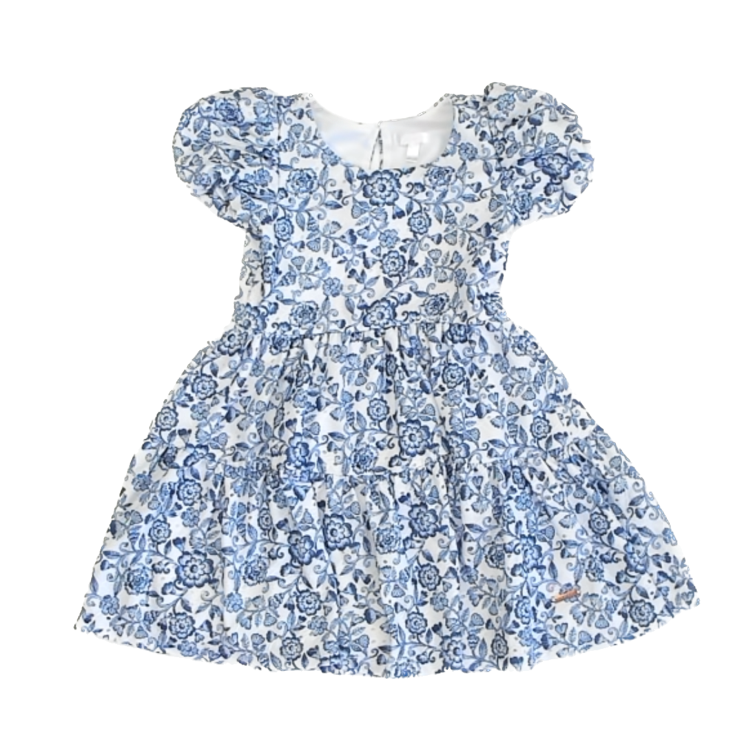 Tahari Girls Blue & White Floral Special Occasion Dress Size: 4T Blue & White Floral