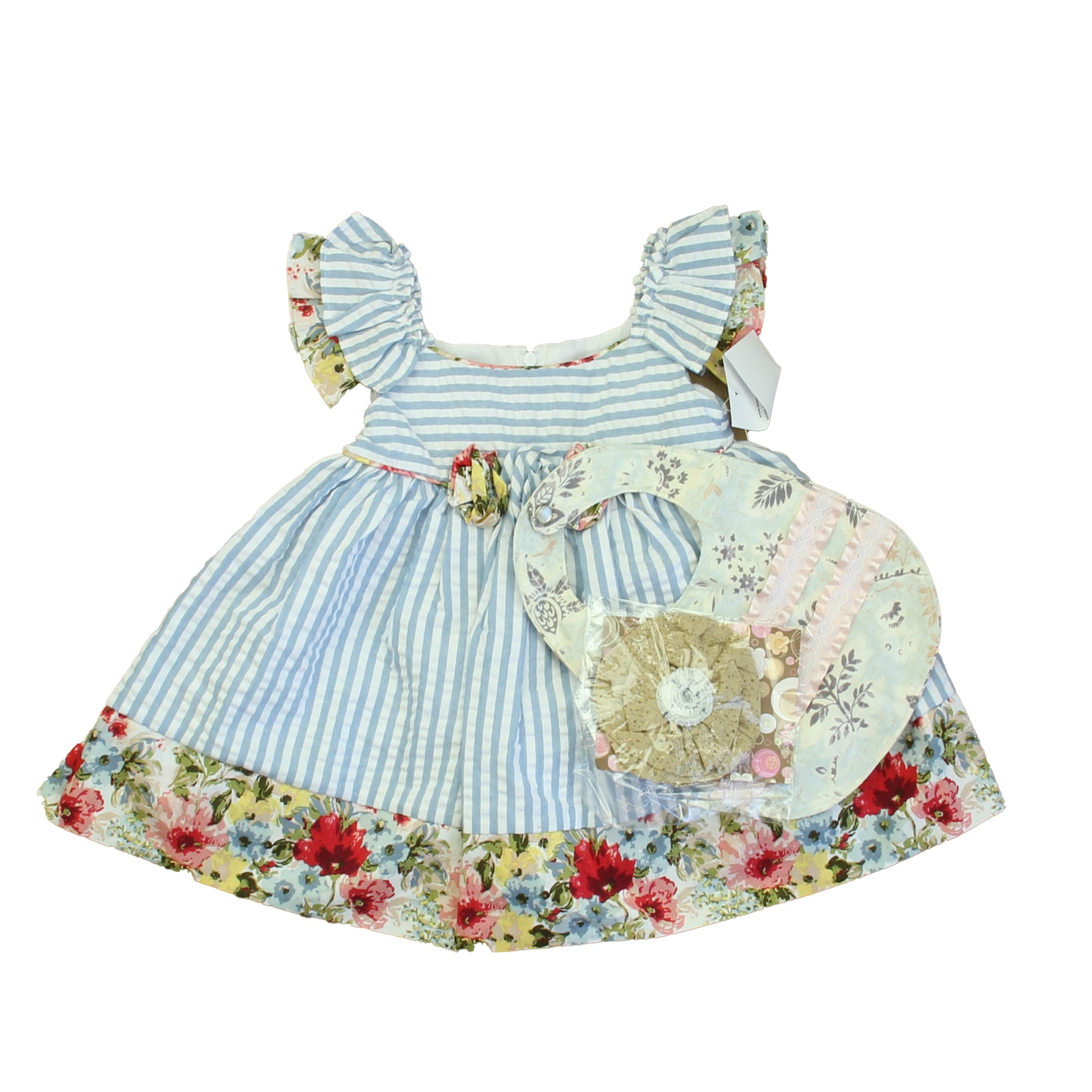 Bonnie Baby Girls Blue | White Floral Dress Size: 6-9 Months Blue | White Floral
