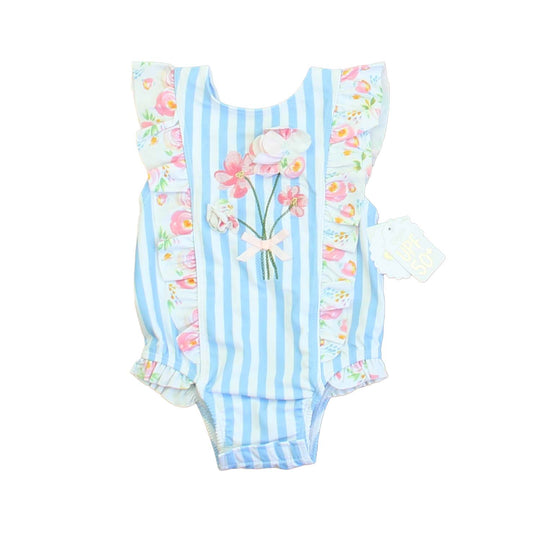 Mudpie Girls Blue | White Floral 1-piece Swimsuit Size: 6-9 Months Blue | White Floral