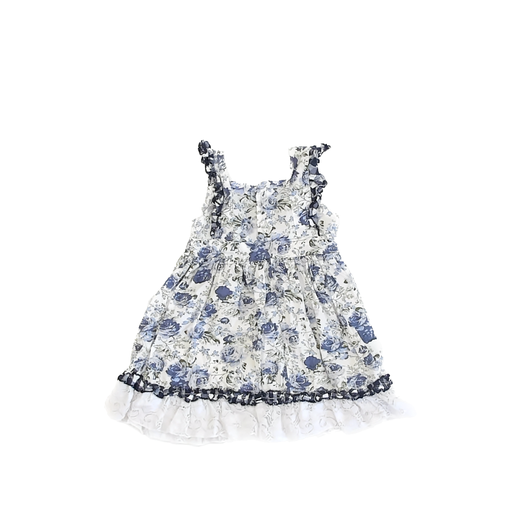 Tutu & Lulu Girls Blue White Floral Dress Size: 3T Blue White Floral