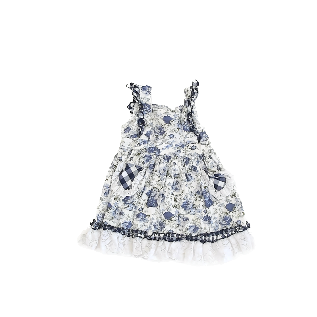 Tutu & Lulu Girls Blue White Floral Dress Size: 3T Blue White Floral