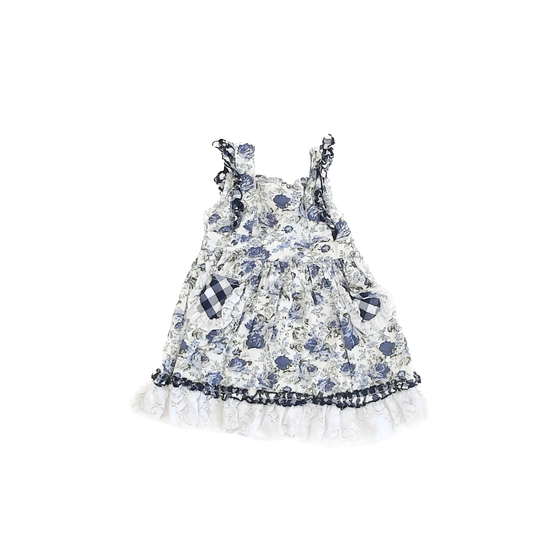Tutu & Lulu Girls Blue White Floral Dress Size: 3T Blue White Floral
