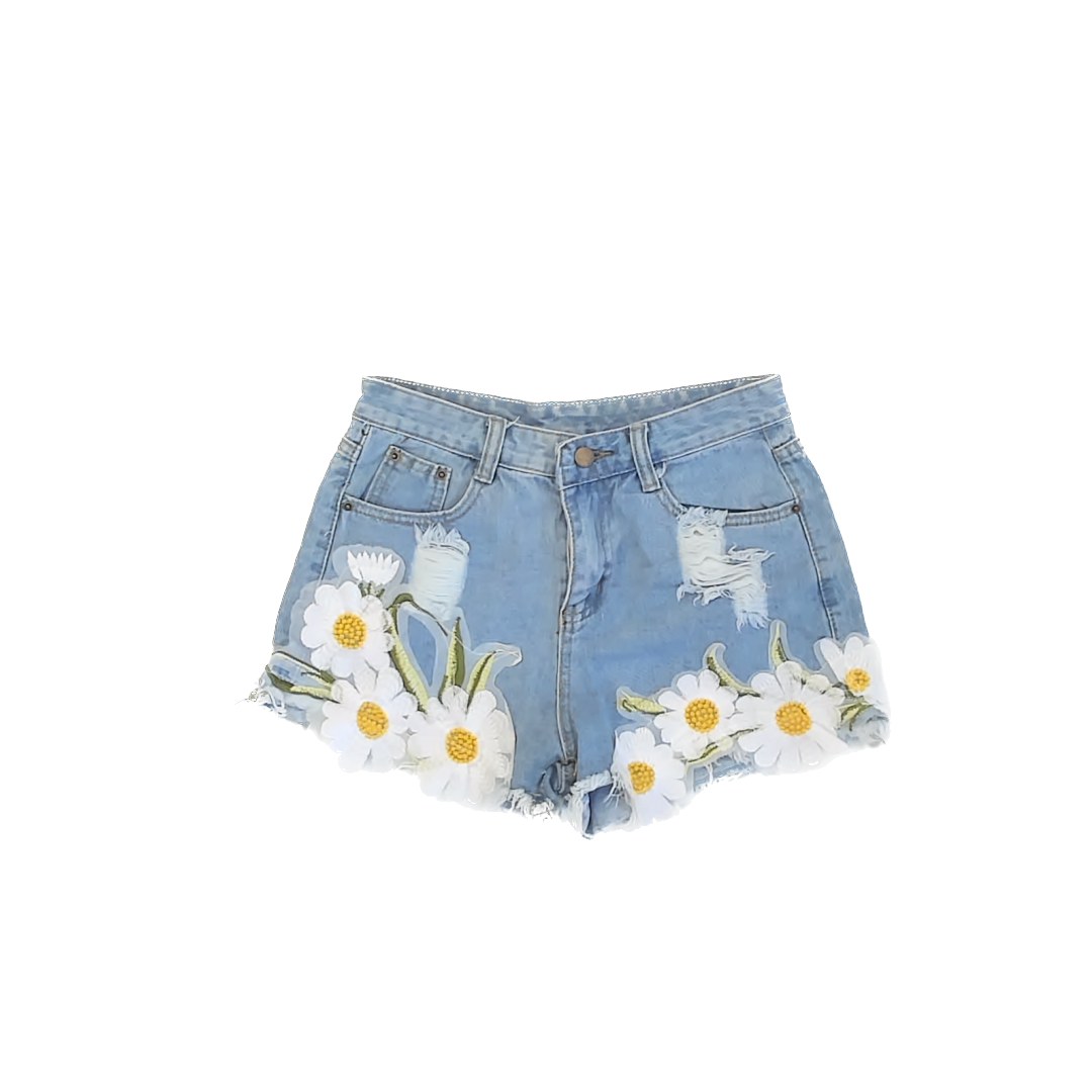 Unknown Girls Blue | White Floral Jean Shorts Size: M Blue | White Floral