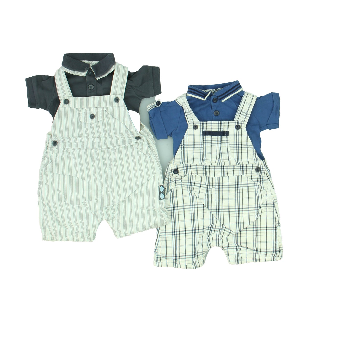 FAO Boys Blue | White | Gray Overall Shorts Size: 0-3 Months Blue | White | Gray