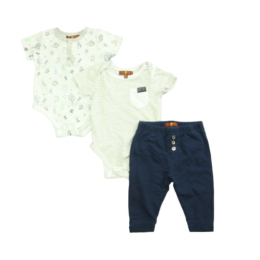 7 for all Mankind Boys Blue | White | Grey Apparel Sets Size: 3-6 Months