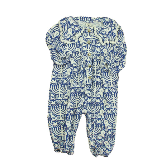 Kate Quinn Organics Girls Blue | White Menorah Long Sleeve Outfit Size: 6-12 Months