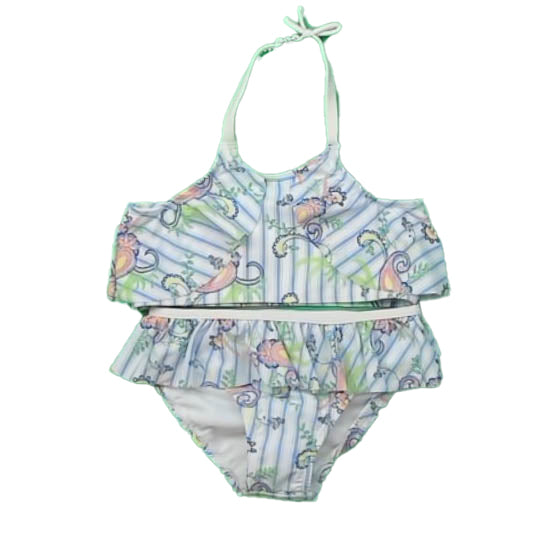 Janie & Jack Girls Blue White Paisley 2-piece Swimsuit Size: 6 Years Blue White Paisley