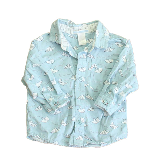 Janie and Jack Boys Blue | White Paper Airplanes Button Down Long Sleeve Size: 6-12 Months