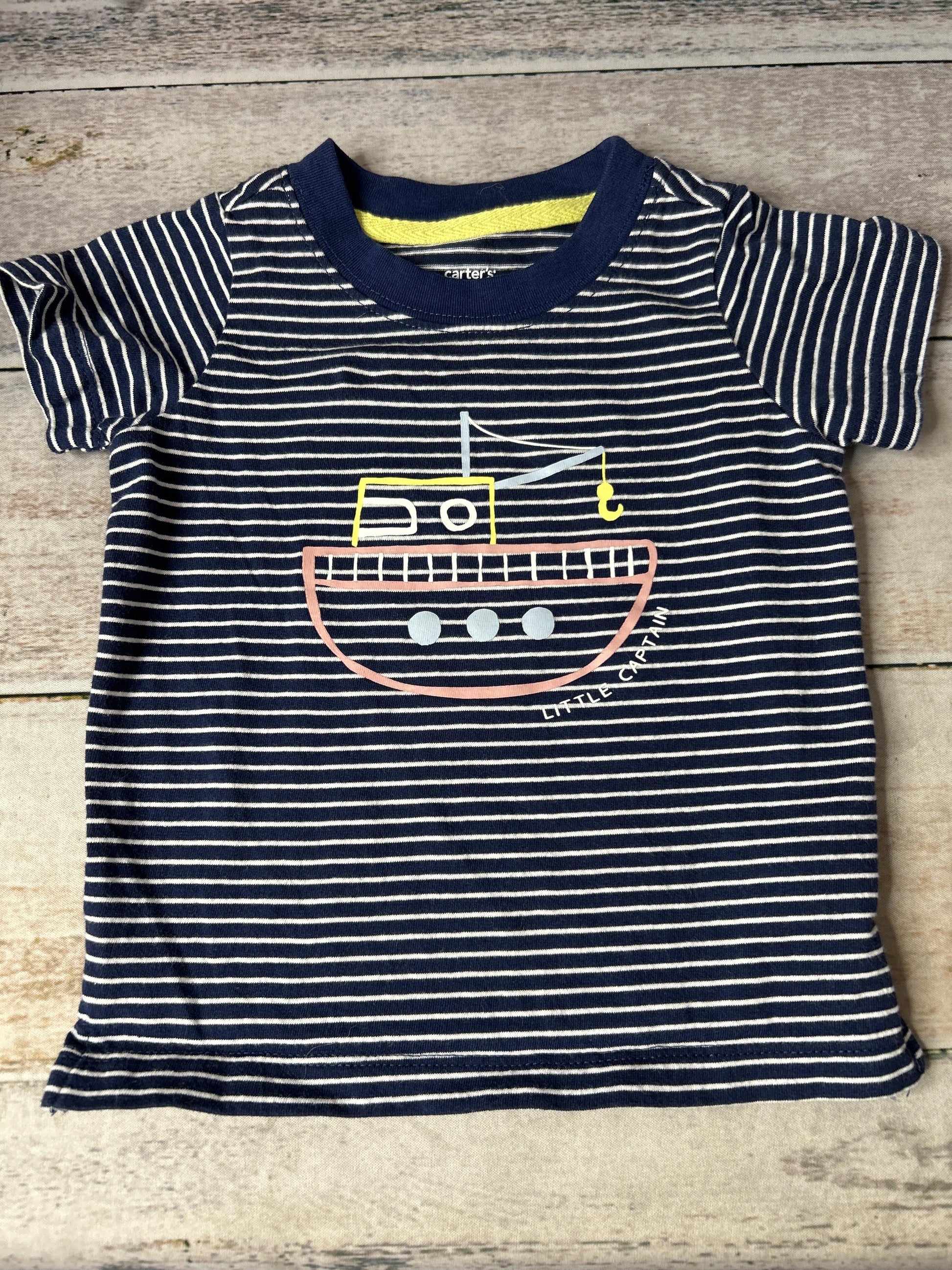Carters Unisex Blue | White | pink | Striped Short Sleeve Shirt Size: 18-24 months Blue | White | pink | Striped