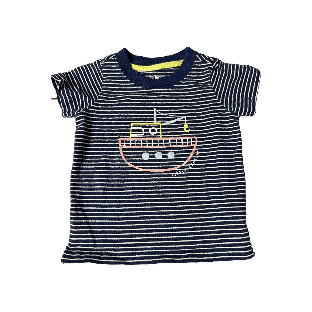 Carters Unisex Blue | White | pink | Striped Short Sleeve Shirt Size: 18-24 months Blue | White | pink | Striped