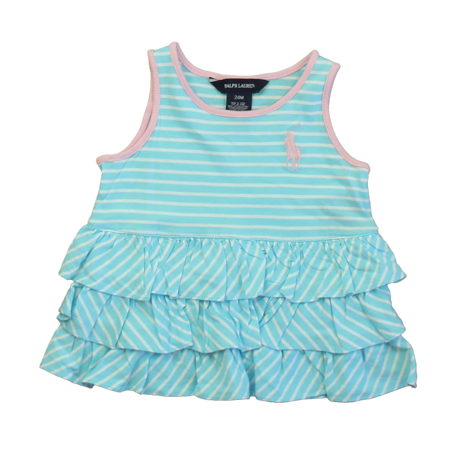 Ralph Lauren Girls Blue | White | Pink Tank Top Size: 24 Months Blue | White | Pink